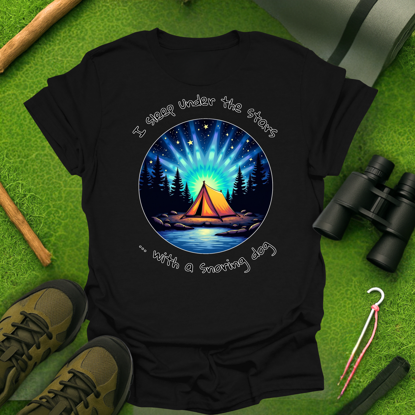 'I Sleep Under the Stars, ... with a Snoring Dog' T-Shirt