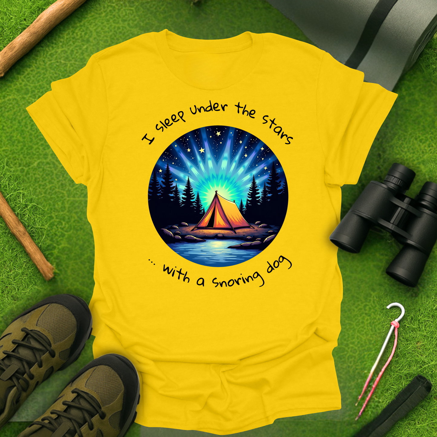 'I Sleep Under the Stars, ... with a Snoring Dog' T-Shirt