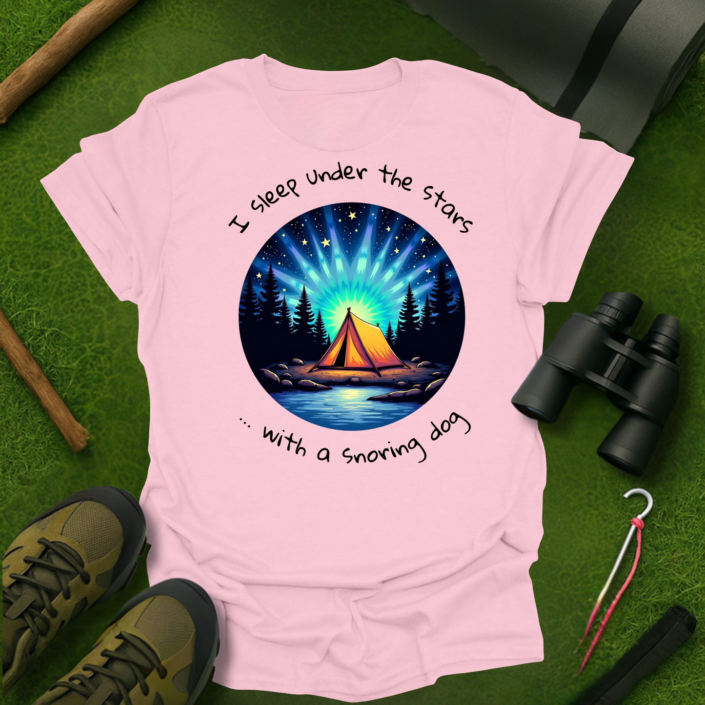 'I Sleep Under the Stars, ... with a Snoring Dog' T-Shirt