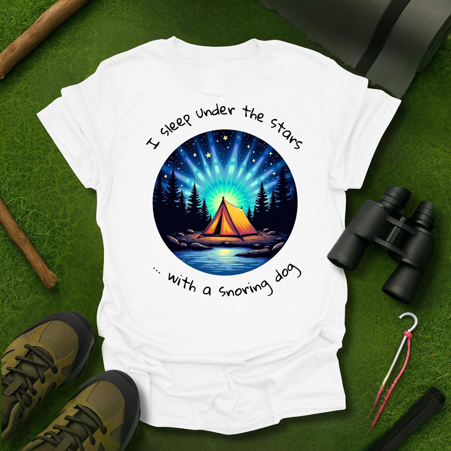 'I Sleep Under the Stars, ... with a Snoring Dog' T-Shirt